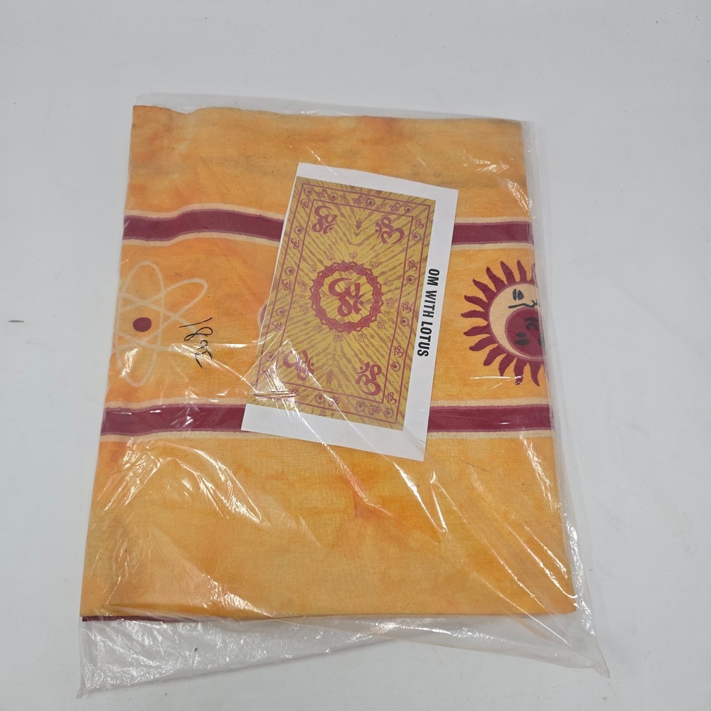 Om With Lotus Tapestry Wall Hanging Orange Yellow Sun Spiritual Boho New 55"x85"